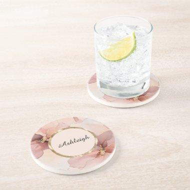 Romantic Blush Pink Gold Floral  Coaster