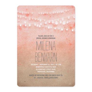 Romantic Blush Pink String Lights Bridal Shower Invitations