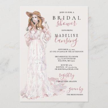 Romantic Bohemian Bride Bridal Shower Invitations