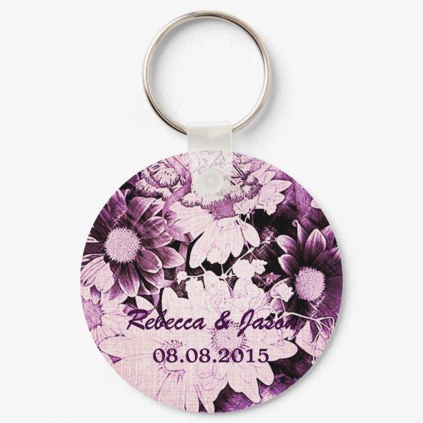 romantic bohemian purple daisy wedding keychain