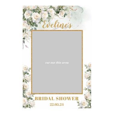 Romantic boho white roses bridal shower photo prop poster