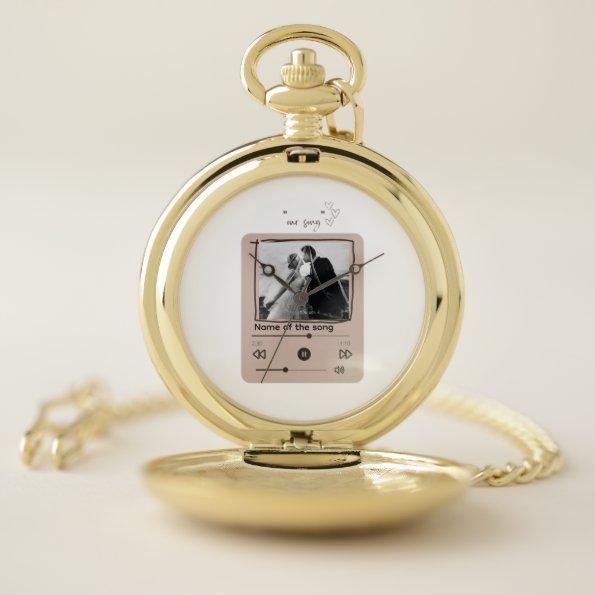 Romantic Bride & Groom Memorable Song Add Photo Po Pocket Watch