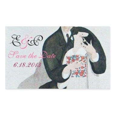 ROMANTIC BRIDE & GROOM SAVE THE DATE MONOGRAM RECTANGULAR STICKER