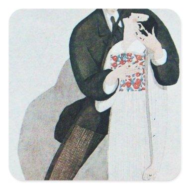 ROMANTIC BRIDE & GROOM SQUARE STICKER