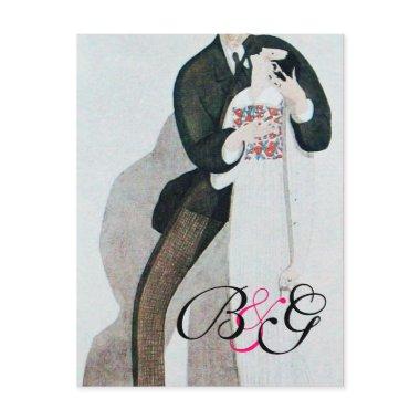 ROMANTIC BRIDE & GROOM WEDDING PARTY MONOGRAM INVITATION POST