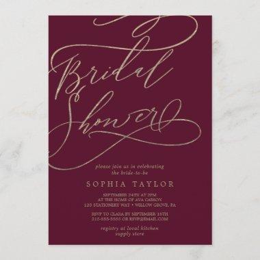 Romantic Burgundy Calligraphy Bridal Shower Invitations