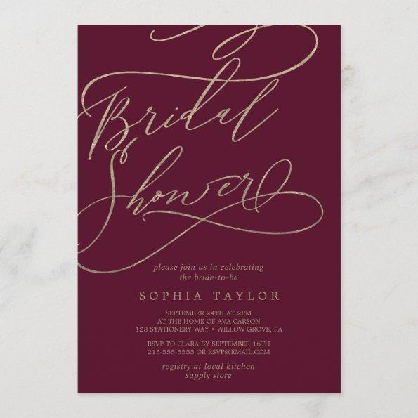 Romantic Burgundy Calligraphy Bridal Shower Invitations