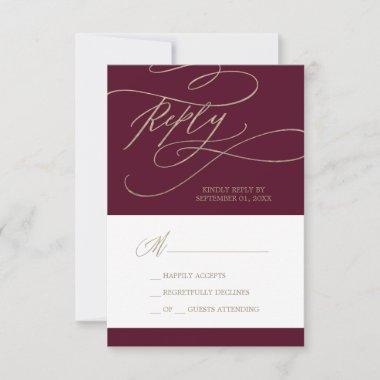 Romantic Burgundy Calligraphy Simple RSVP Card