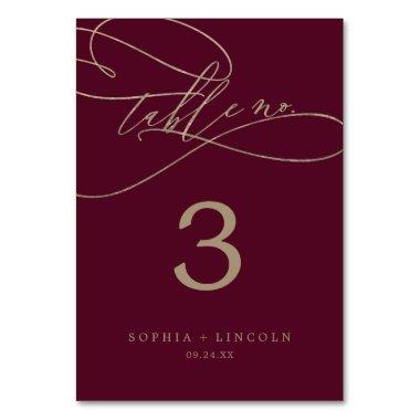 Romantic Burgundy Calligraphy Table Number