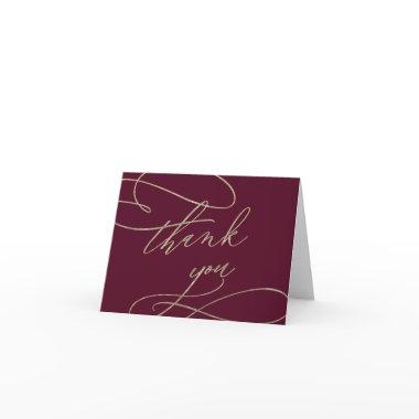 Romantic Burgundy Calligraphy Thank You Invitations