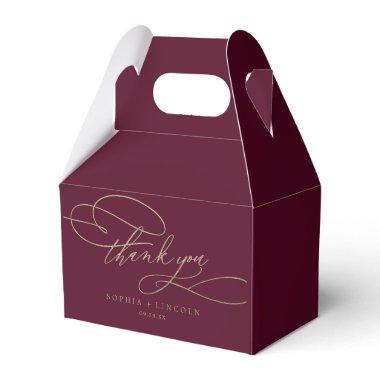 Romantic Burgundy Calligraphy Wedding Thank You Favor Boxes