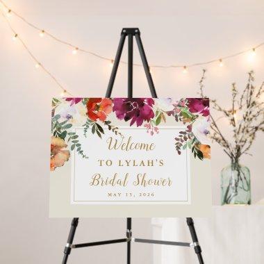 Romantic Burgundy Floral Bridal Shower Welcome Foam Board