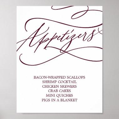 Romantic Burgundy Text Wedding Appetizers Poster