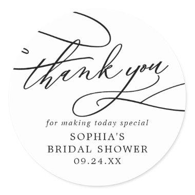 Romantic Calligraphy Bridal Shower Thank You Favor Classic Round Sticker