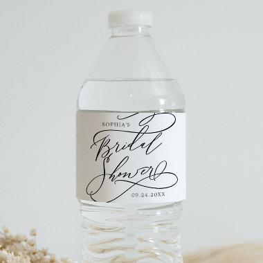 Romantic Calligraphy Bridal Shower Water Bottle Label