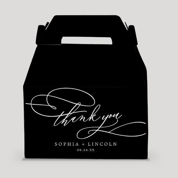 Romantic Calligraphy Dark Black Thank You Wedding Favor Box