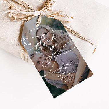 Romantic Calligraphy Dark Photo Thank You Favor Gift Tags