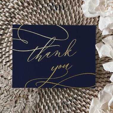 Romantic Calligraphy Gold Foil Navy Thank You Invitations