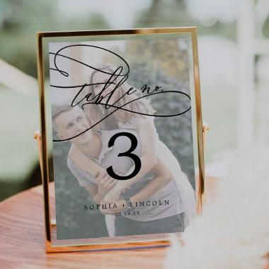 Romantic Calligraphy Photo " Table Number