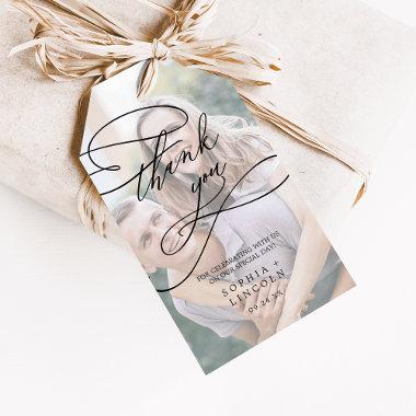 Romantic Calligraphy Photo Thank You Favor Gift Tags