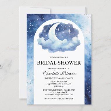 Romantic Celestial Moon Star Clouds Bridal Shower Invitations
