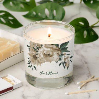 romantic champagne flowers & green leaves scented candle