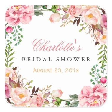 Romantic Chic Floral Wreath Wedding Bridal Shower Square Sticker