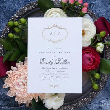 romantic classic traditional gold monogram wedding Invitations