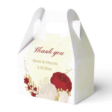 Romantic dark red & white flowers favor boxes