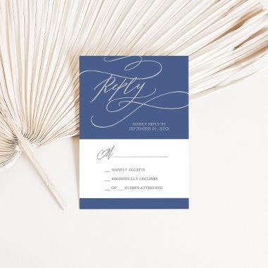 Romantic Denim Blue Calligraphy Simple RSVP Card