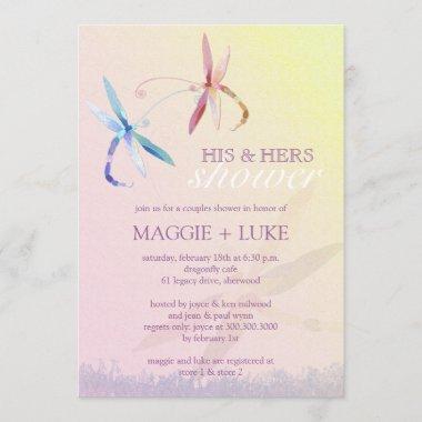 Romantic Dragonfly His & Hers Couples Shower Invitations