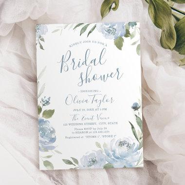 Romantic dusty blue floral Bridal Shower Invitations
