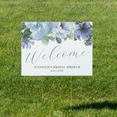 Romantic Dusty Blue Floral Bridal Shower Welcome Sign
