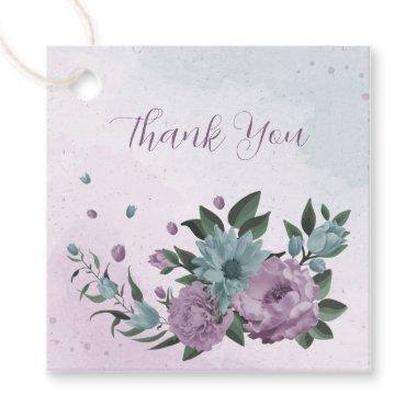 romantic dusty purple and blue flowers favor tags