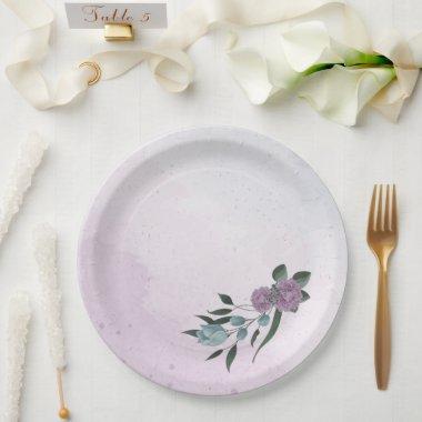 romantic dusty purple and blue flowers paper plates