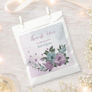 romantic dusty purple and blue flowers wedding favor bag