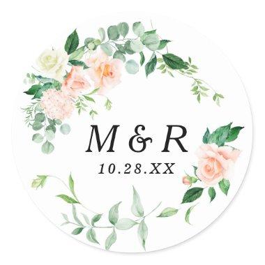 Romantic Elegant Wedding Flowers Classic Round Sticker