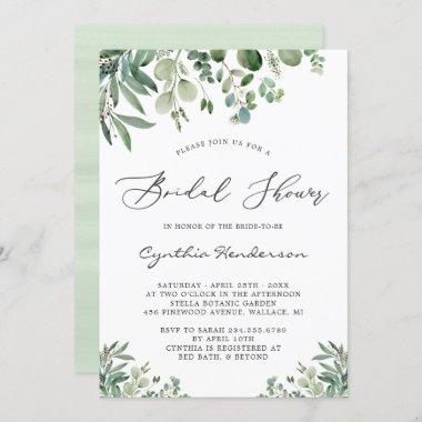 Romantic Eucalyptus Leaves Garden Bridal Shower Invitations