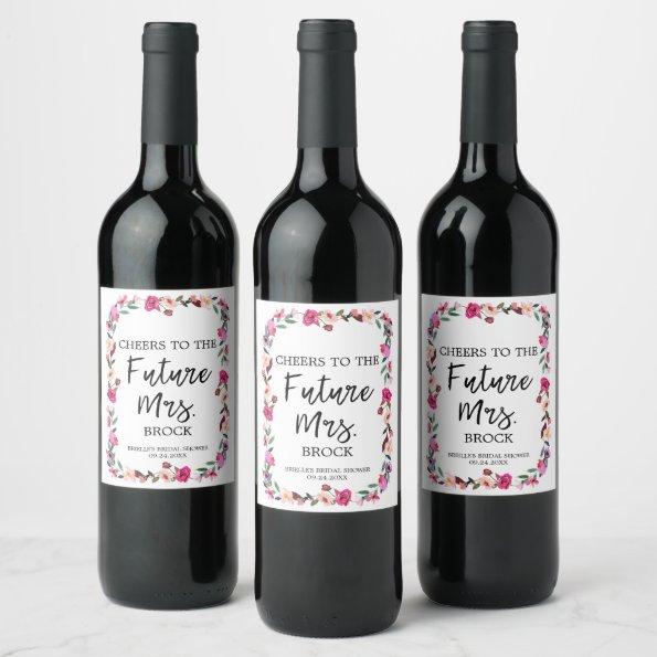 Romantic Fairytale Wreath Future Mrs Bridal Shower Wine Label