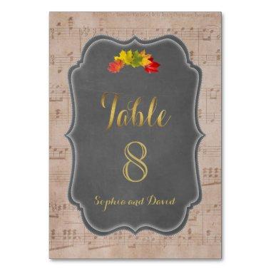Romantic Fall Music Sheet Wedding TABLE NUMBER