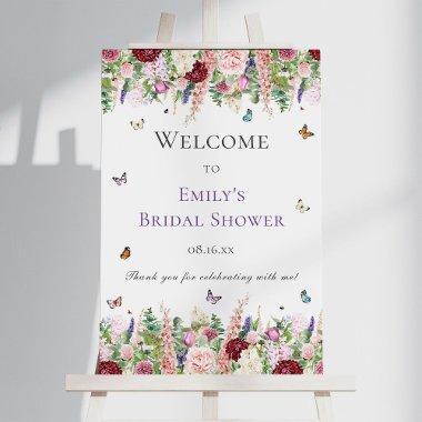 Romantic Floral Butterflies Bridal Shower Welcome Foam Board