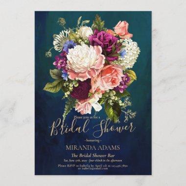 Romantic Floral Emerald Green Gold Bridal Shower Invitations