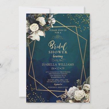 Romantic Floral Gold Wreath Bridal Shower Invitations