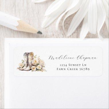 Romantic Floral Watercolor Cowgirl Boots Address Label