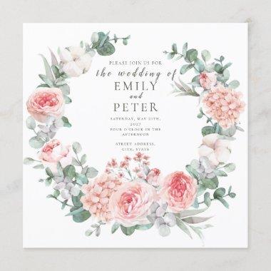 Romantic Floral Watercolor Wreath Wedding Invitati Invitations