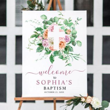 Romantic Flowers Baptism Welcome Sign