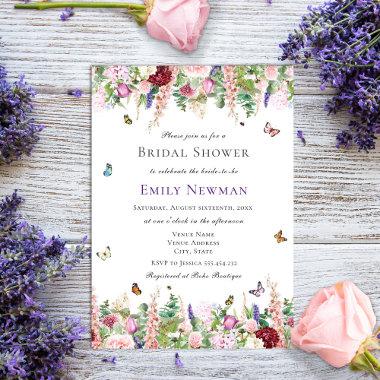 Romantic Flowers & Butterflies | Bridal Shower Invitations
