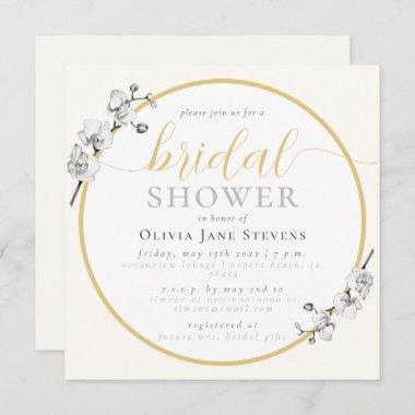 Romantic Frame Black White Orchids Bridal Shower Invitations