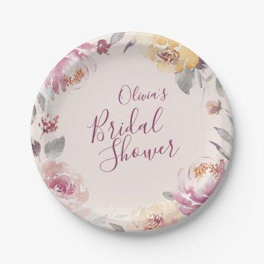Romantic garden watercolor floral bridal shower paper plates