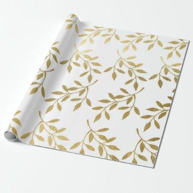 Romantic Gold Botanical Leaf Wedding Wrapping Pape Wrapping Paper